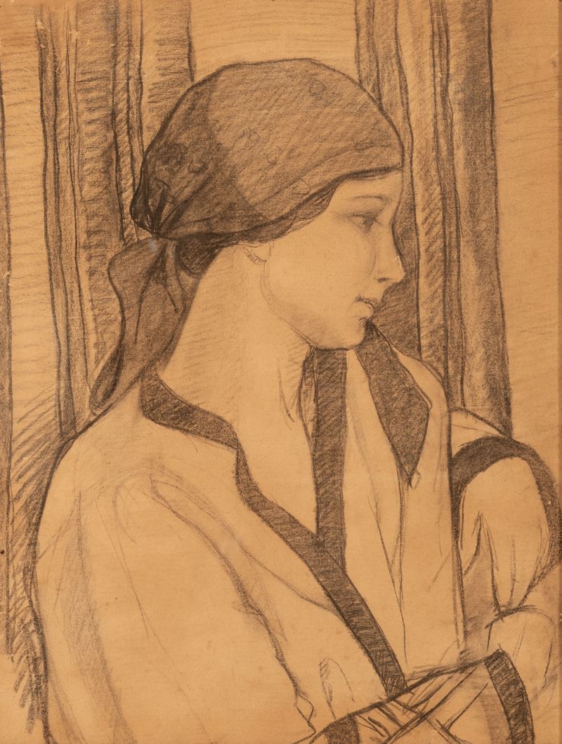 Italo De Sanctis - Figura di Contadina di Profilo con Fazzoletto in Testa