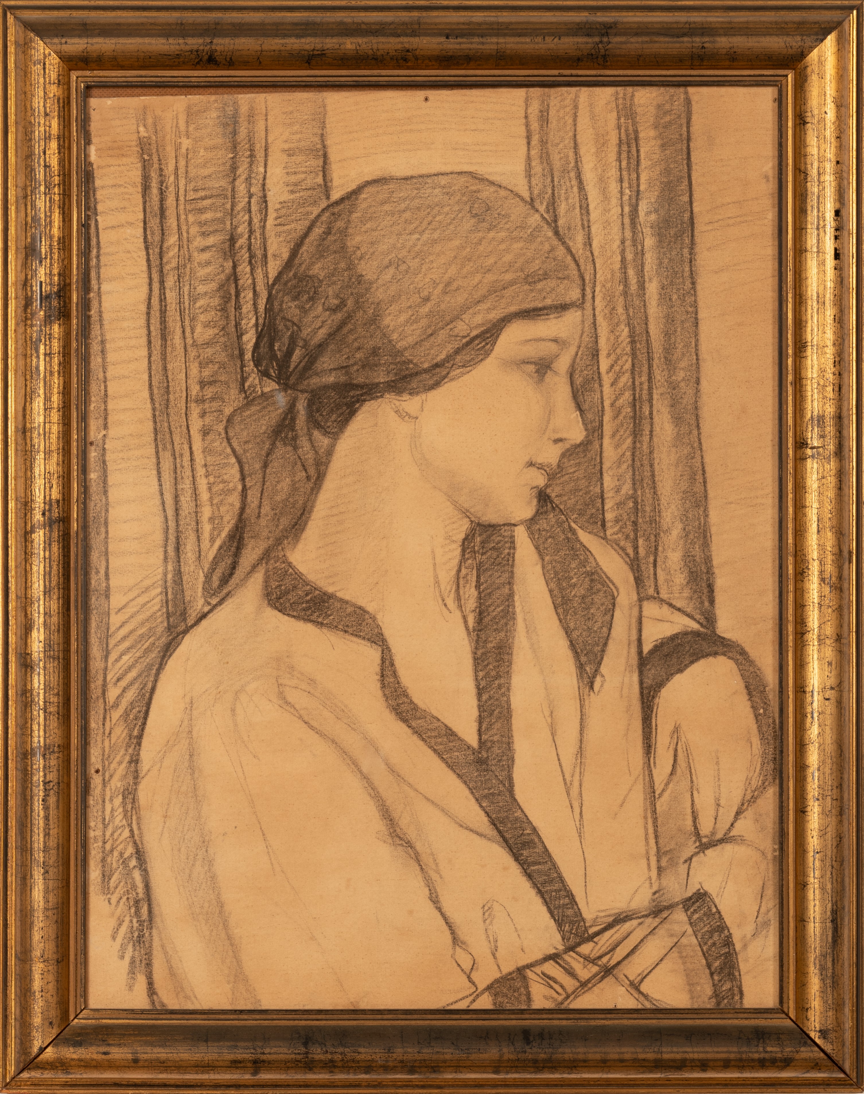 Italo De Sanctis - Figura di Contadina di Profilo con Fazzoletto in Testa
