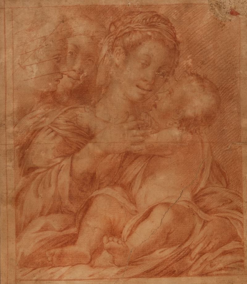 Sanguigna raffigurante donna con bambino e due figure