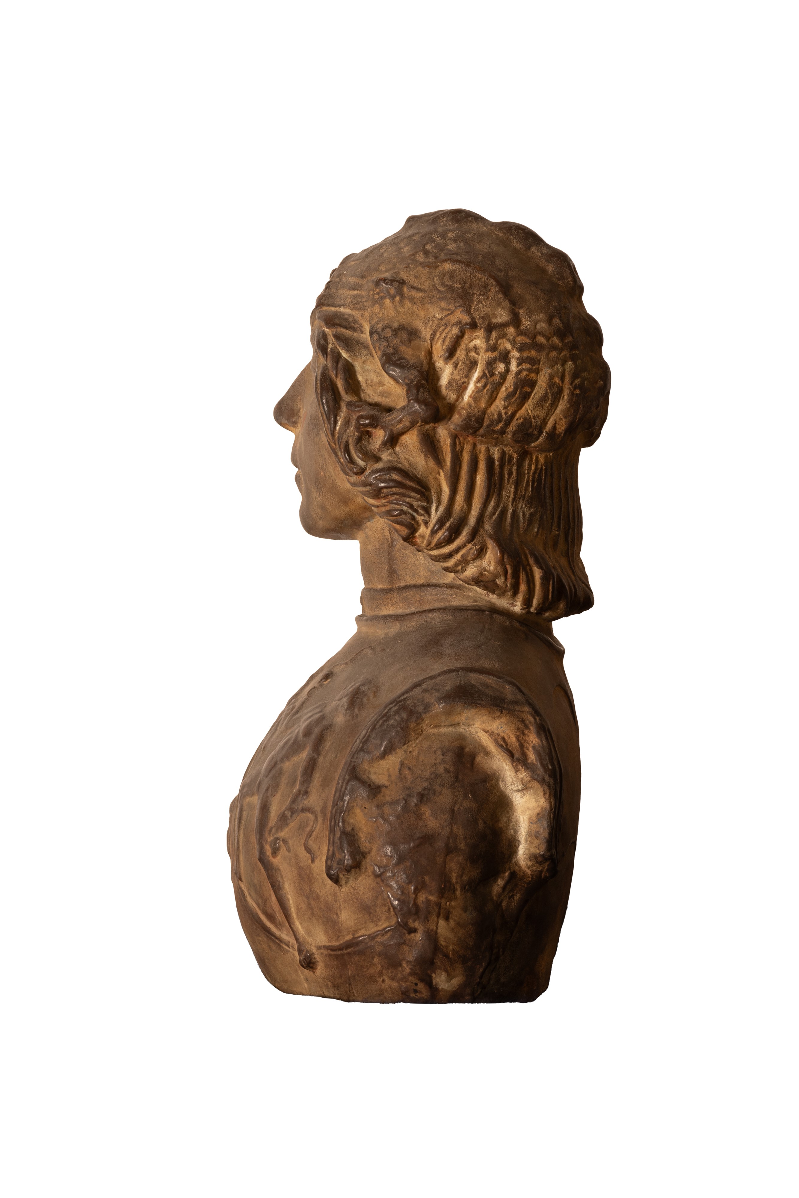 Busto di giovane guerriero in armatura del XIX secolo