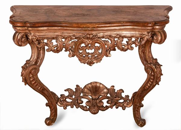 Manifattura napoletana del XVIII secolo : Consolle in stile Luigi XV   - Legno intagliato e argentato a mecca - Asta L'Aquila si apre al mondo - Asta di Antiquariato - Gliubich Casa d'Aste