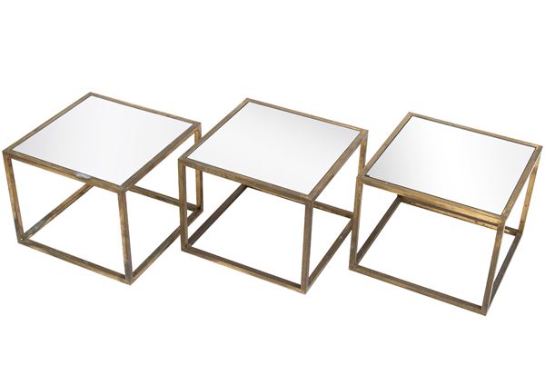 Three coffee tables in chromed steel and glass