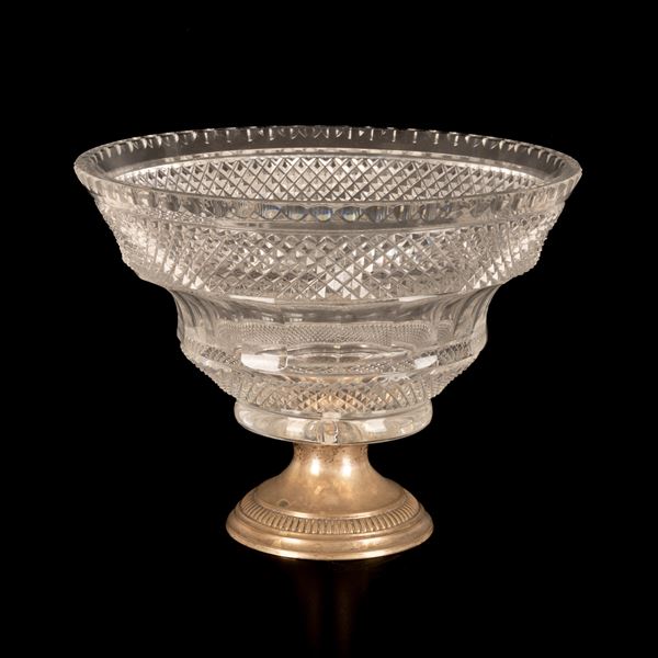 Fruttiera in cristallo con base in argento 800/000 della prima decade del XIX secolo. Punzone 30P  - Auction Asta a Tempo: Argenti, Accendini e Penne - Gliubich Casa d'Aste