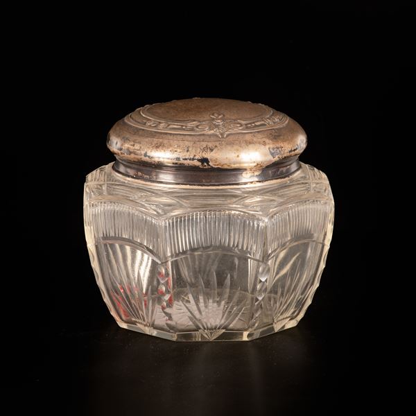 Contenitore in vetro con coperchio in argento 800/000 in stile Art Nouveau