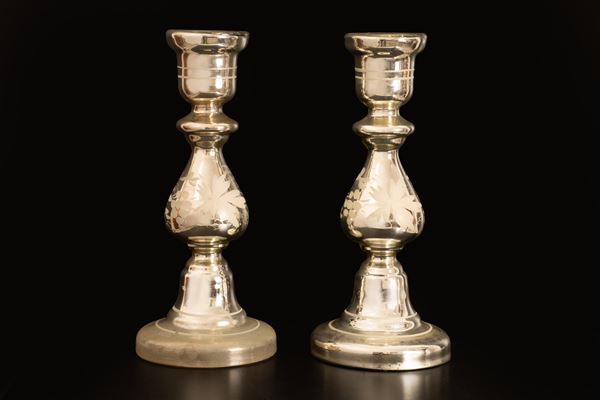 Coppia candelieri in vetro argentato  - Auction Asta a Tempo: Argenti, Accendini e Penne - Gliubich Casa d'Aste