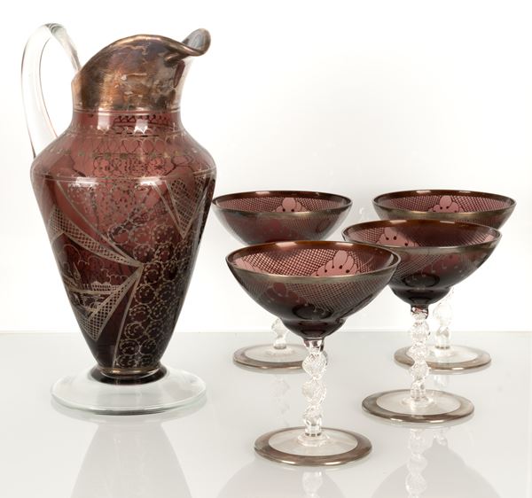Servizio in vetro viola e argento 800/000 della prima decade del XX secolo