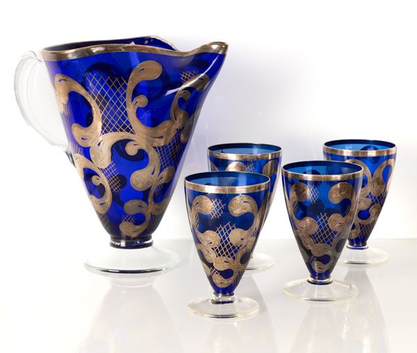Servizio in vetro bleu ed argento 800/000 della prima decade del XX secolo