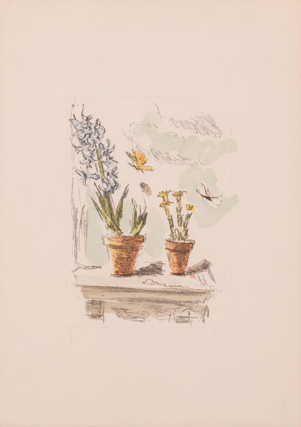 Filippo De Pisis - Natura morta con giacinti