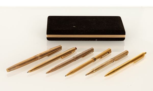 Set di 6 penne in argento vermeil