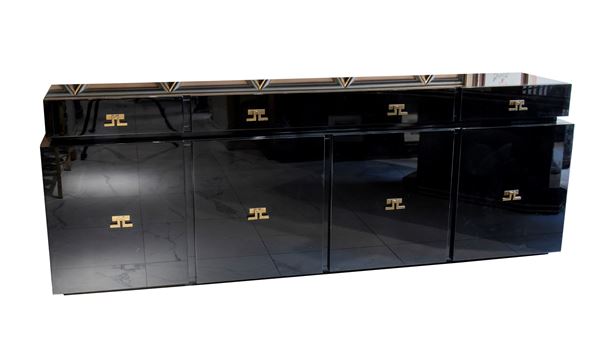 Vintage sideboard in lacquered wood and brass for Maison Jansen