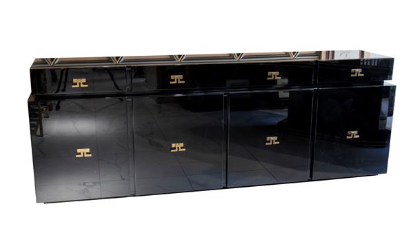 Credenza vintage in legno laccato e ottone per Maison Jansen