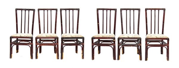 Six chairs with lacquered bamboo structure