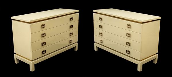 Pair of lacquered wooden drawers with four drawers on the front 