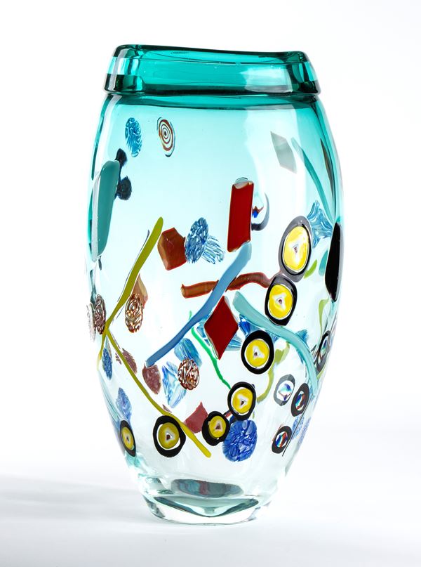 Vaso in vetro dipinto a mano