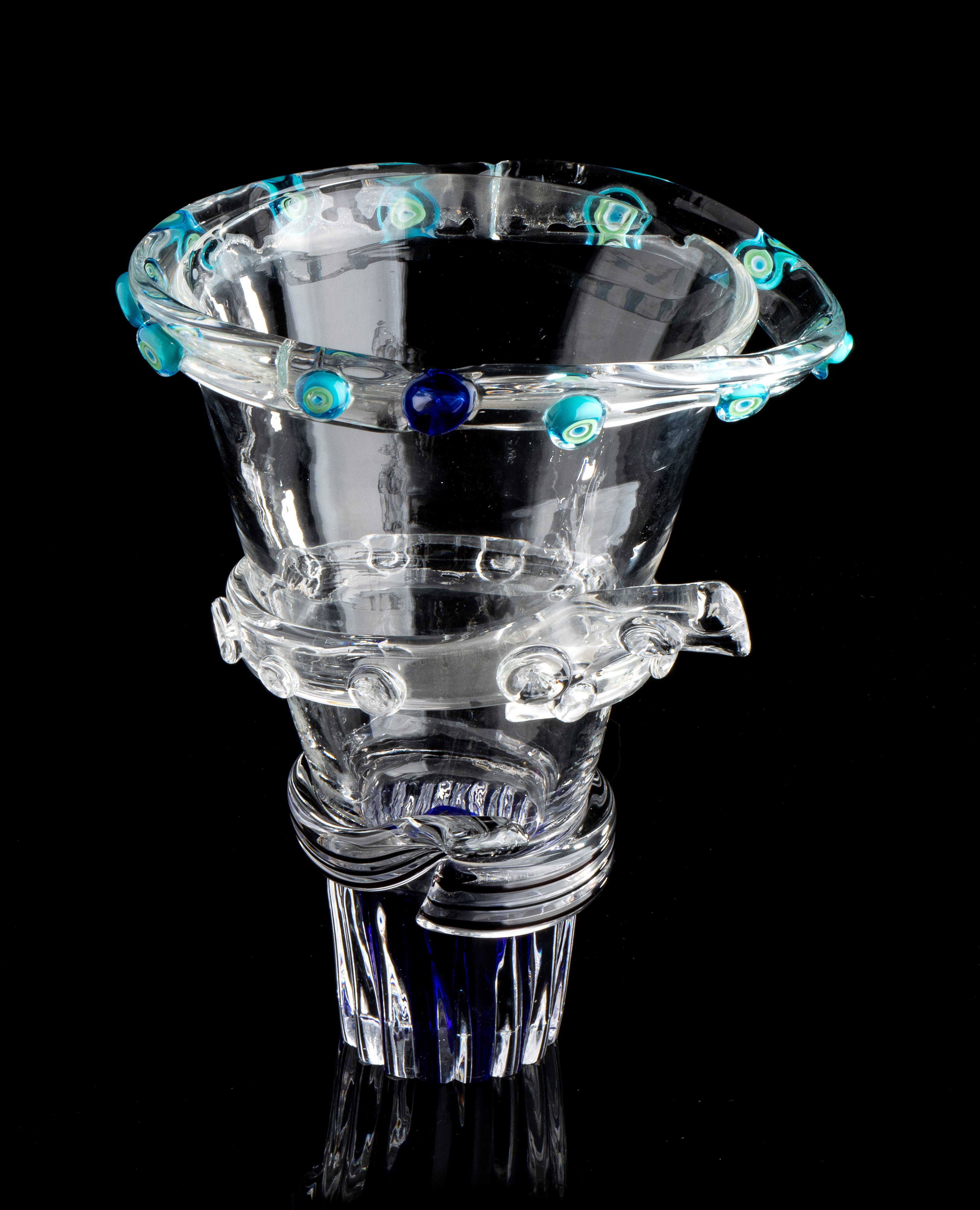 Vaso in vetro soffiato di Murano con lavorazione a murrine, grande vaso