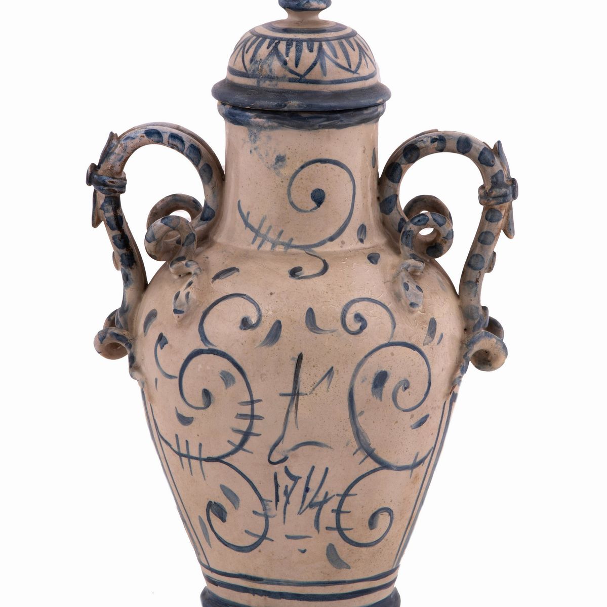 Coppia di Vasi Savona con Coperchio in Ceramica Bianca e Blu