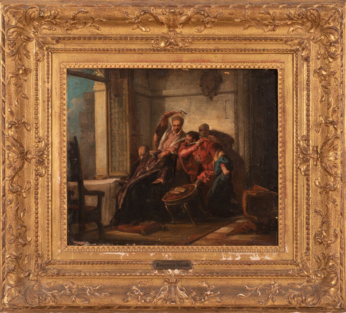 Pittore Storicista Italiano - Scena di Congiura a Firma "domenico Morelli"