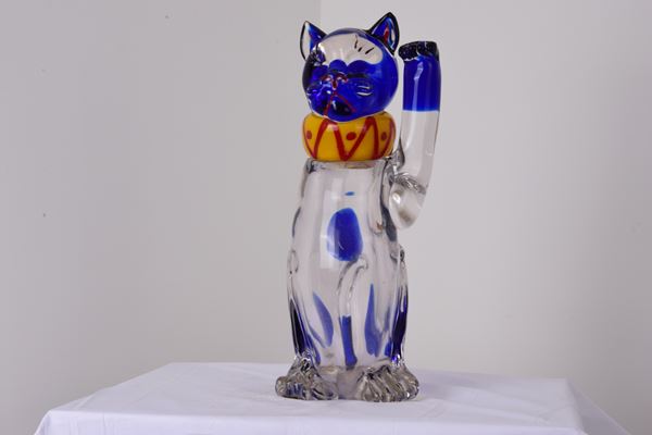 Okutani - Scultura gatto maneki neko in vetro di murano