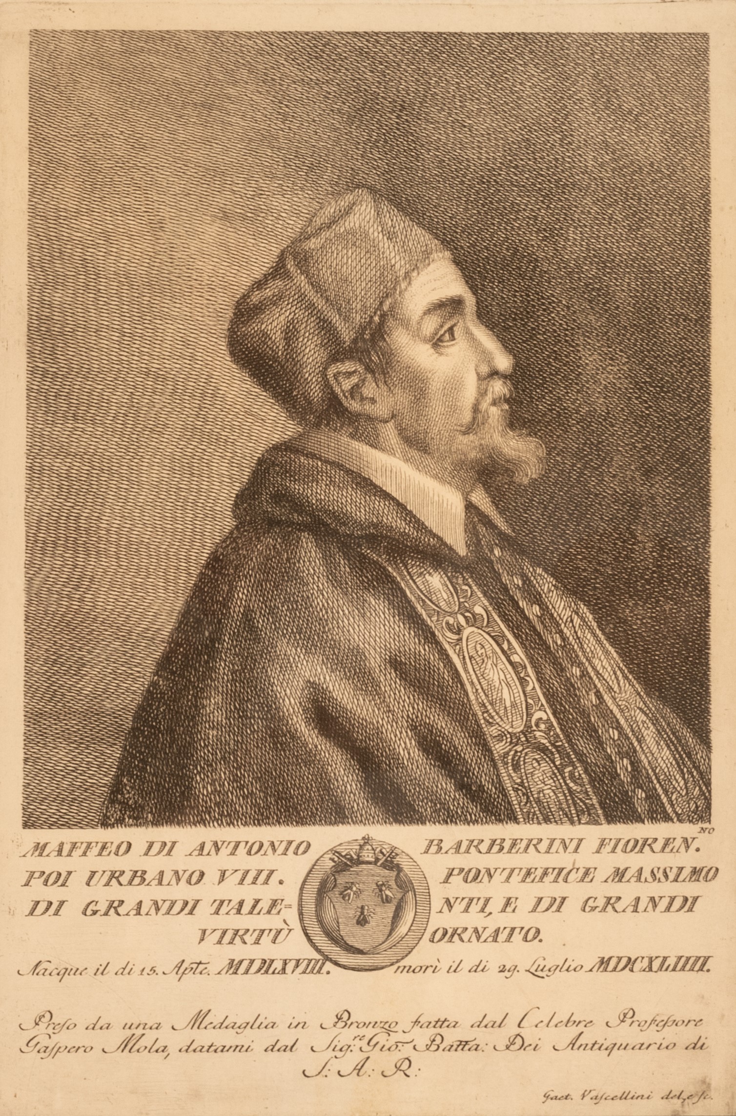 Incisione raffigurante Matteo di Antonio Barberini da una medaglia in bronzo di Gaspero Mola