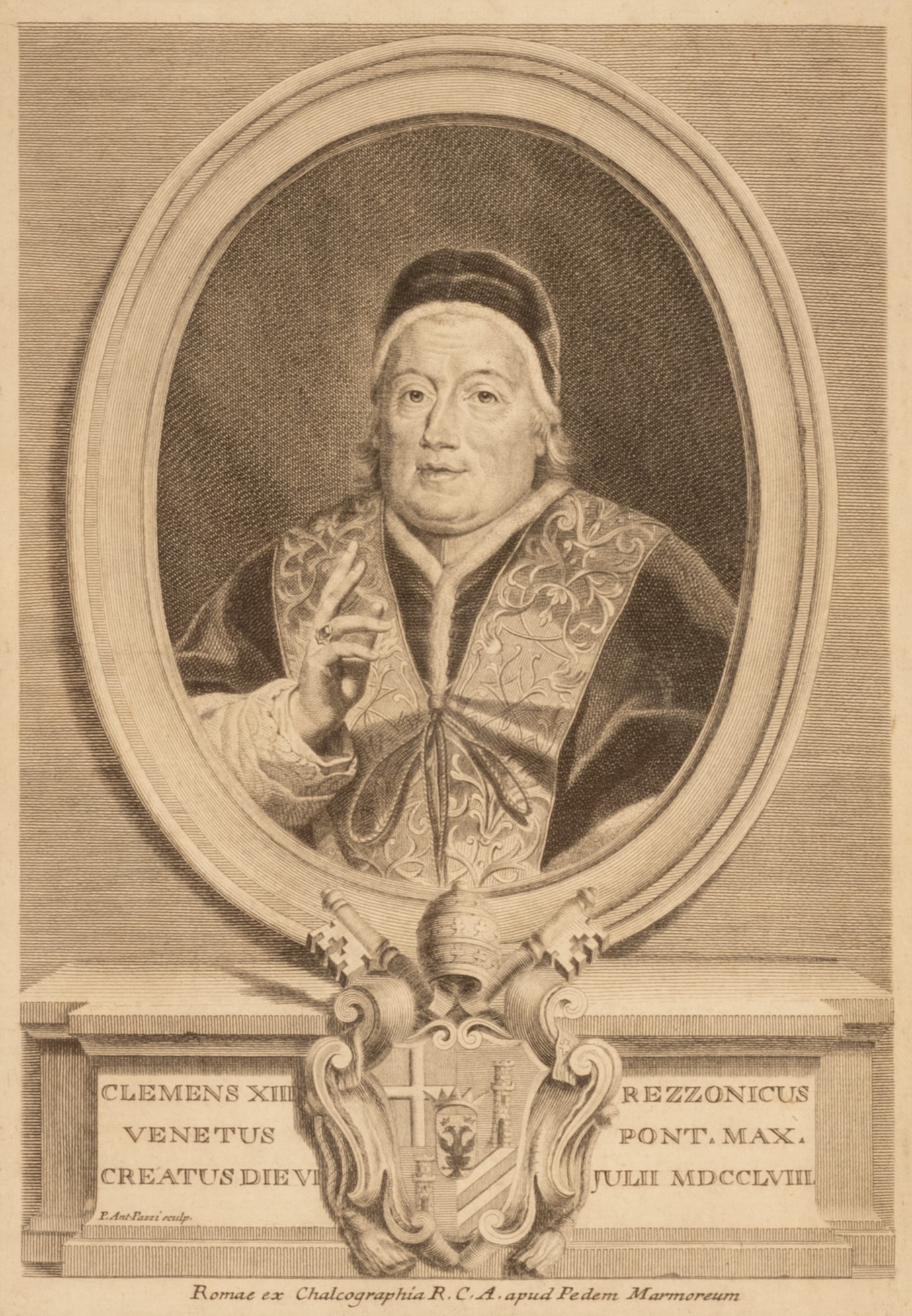 Incisione raffigurante Papa Clemente XIII Rezzonico