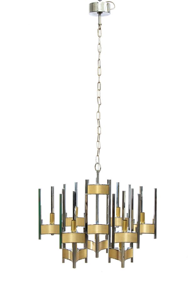 Gaetano  Sciolari - Hurricane 9 light chandelier by Gaetano Sciolari. Structure in chrome and brushed brass
