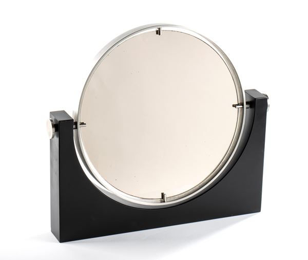 Angelo Mangiarotti - Double table mirror with metal edge and slate base.