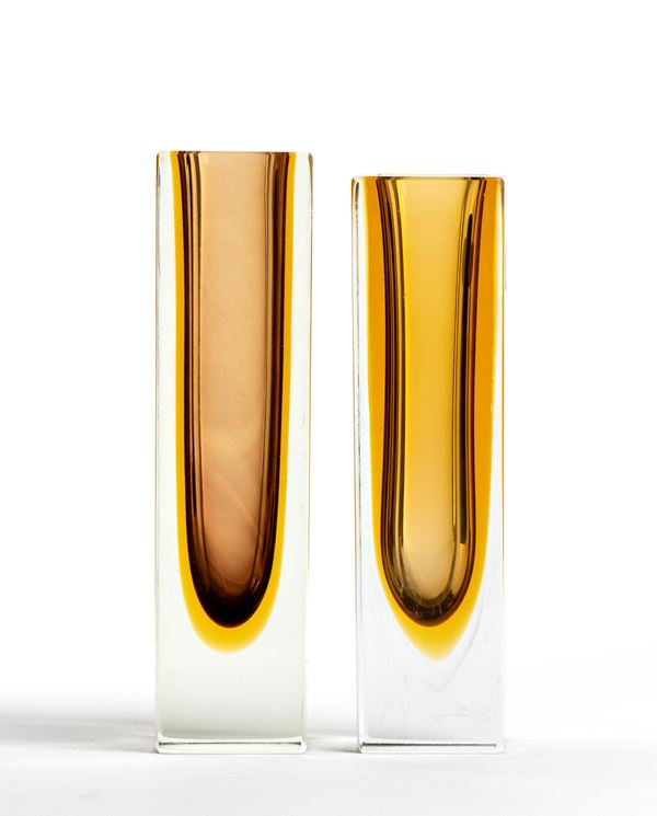 Flavio Poli - Two Murano glass vase made in Sommerso technique 