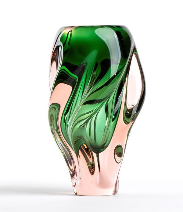 Josef  Hospodka - Twisted vase in Murano glass made with the technique of submerged 