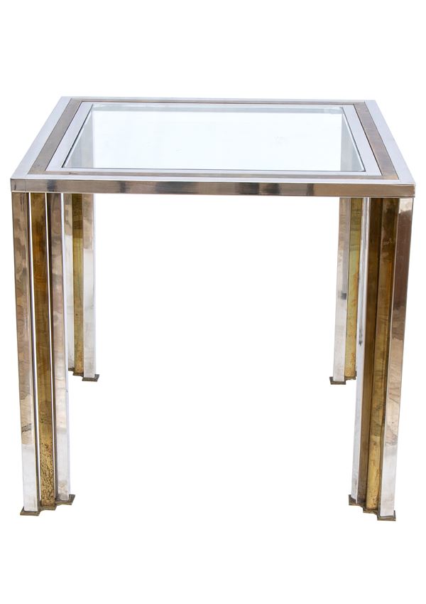 Steel and brass coffee table with glass shelf 
