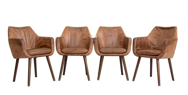 4 leather chairs. 20th century English manufacture