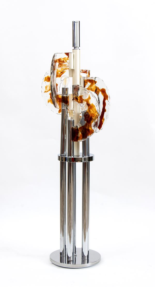 Angelo  Brotto - Floor lamp with steel structure and special inserts in Bohemian crystal 