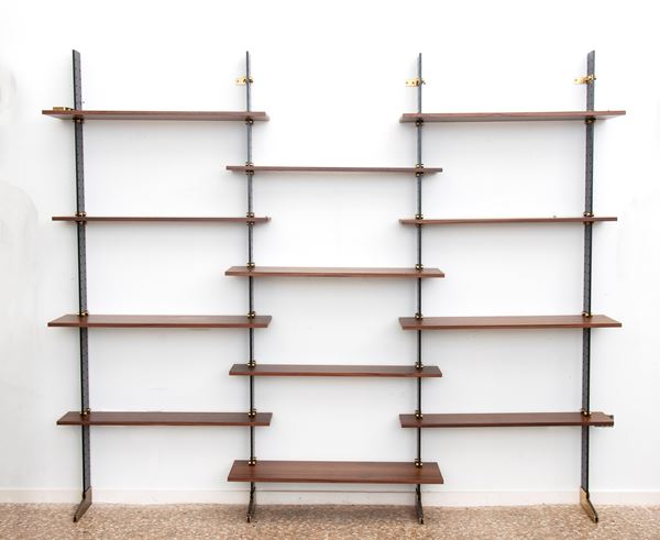 Ignazio  Gardella - Lib2 bookcase with uprights in lacquered metal, brass and mahogany shelves 