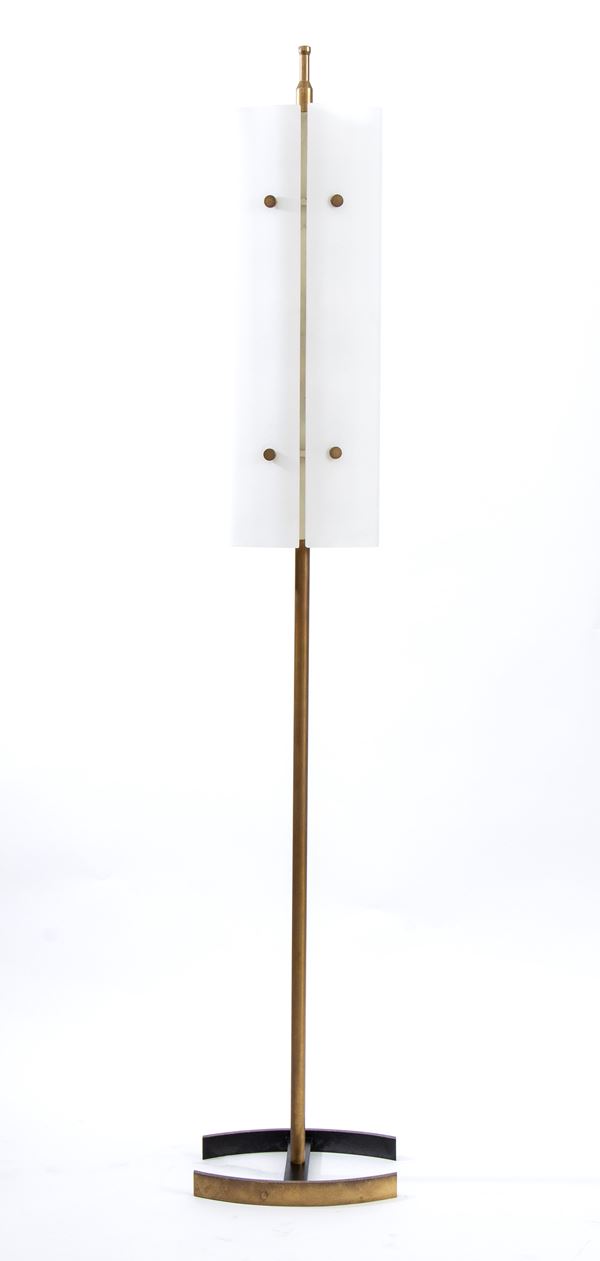 Angelo Lelli - Floor lamp mod. 12707 in brass and opal glass diffusers
