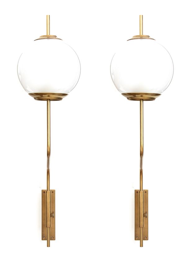 Luigi Caccia Dominioni - Pallone Lp1 wall sconces with chromed brass structure and opal glass diffusers 