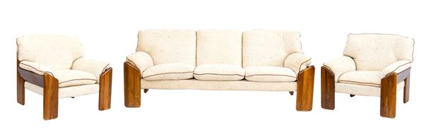 Mario  Marenco - Lounge Furniture by Mobilgirgi consists of three-seater sofa and two armchairs with wooden frame and cotton coating