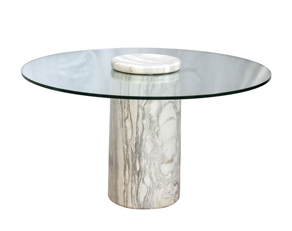 Angelo Mangiarotti - Castore table in white marble and glass top 