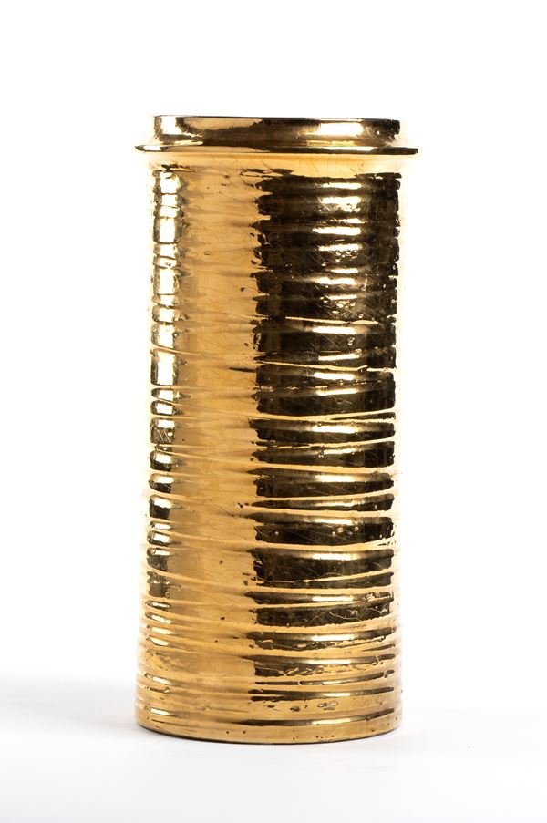 Vaso bottiglia in ceramica dorata
