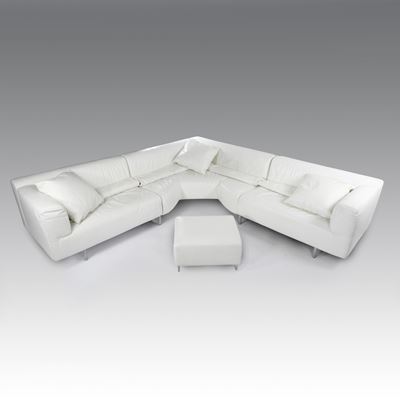 Divano MET in pelle con pouf, produzione Cassina, anni '90