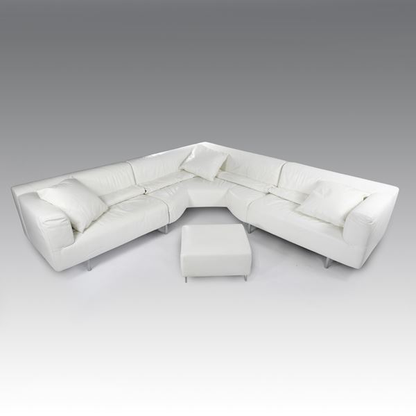 Piero Lissoni - Divano MET in pelle con pouf, produzione Cassina - Italia