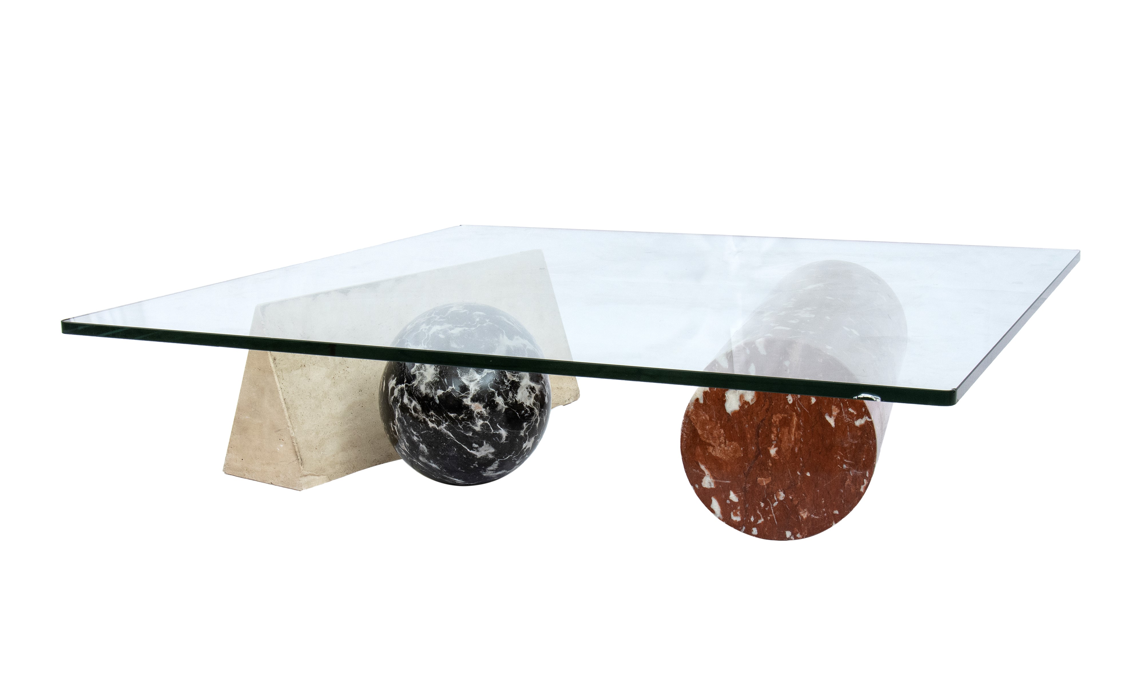 Massimo Vignelli - Casigliani, Tavolo da caffè “Metaphora” in marmi vari e cristallo (1979)