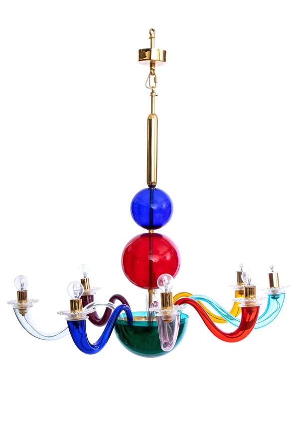 Gio Ponti - Venini chandelier with 8 arms in hand-blown Murano glass 