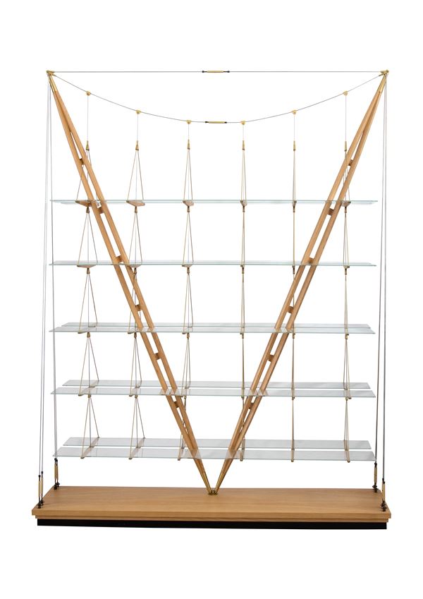 Franco Albini - Veliero bookcase for Cassina made with uprights, stainless steel tie rods and brass ferrules.