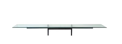 Consolle da muro con struttura in acciaio e piano in cristallo, cm 38,5x270,5