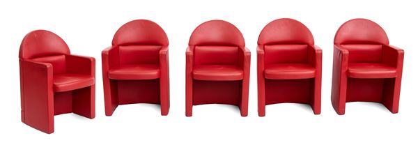 Paolo  Pininfarina - Lot of 5 Ego armchairs and Ego President executive chair in red leather
