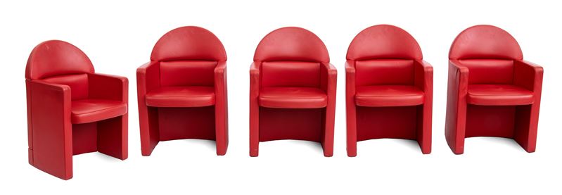 Paolo Pininfarina - Set di poltrone Ego e poltrona direzionale Ego President in pelle rossa (5 pe...