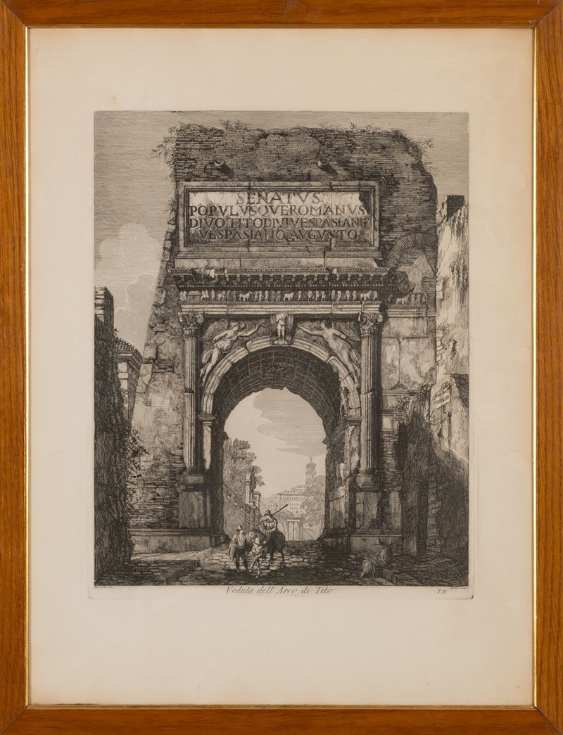 incisione Veduta dell'Arco di Tito, Rossini Roma 1819