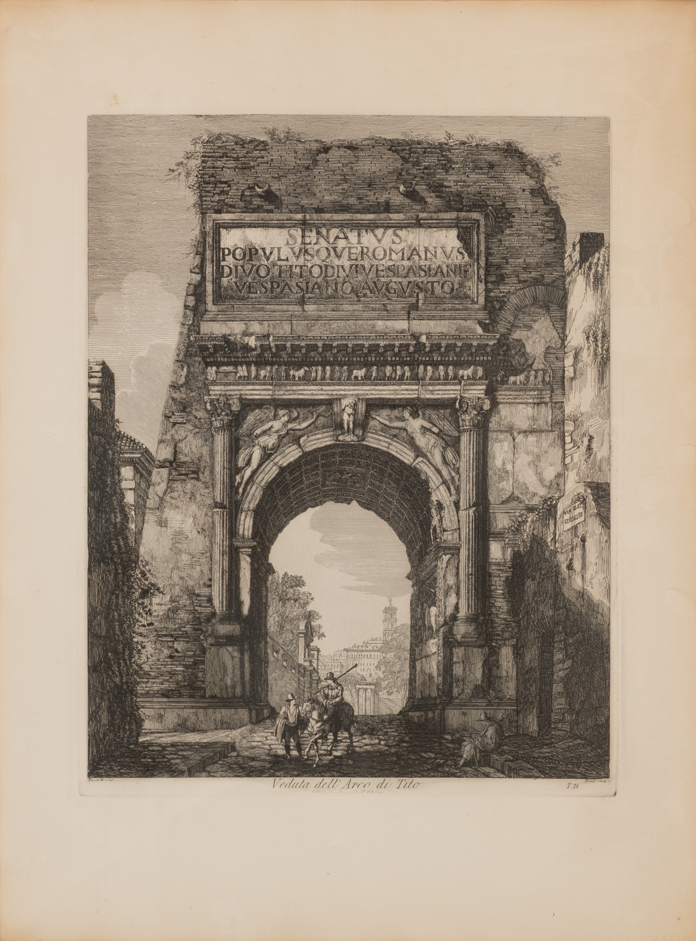incisione Veduta dell'Arco di Tito, Rossini Roma 1819