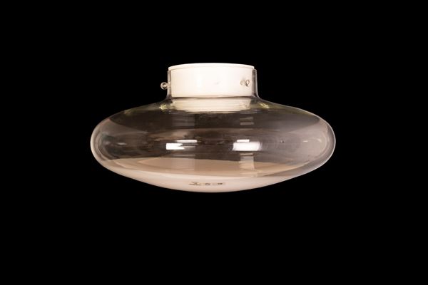 Lampada da parete o soffitto Gill con diffusore in vetro soffiato di Murano e inserto centrale lattimo