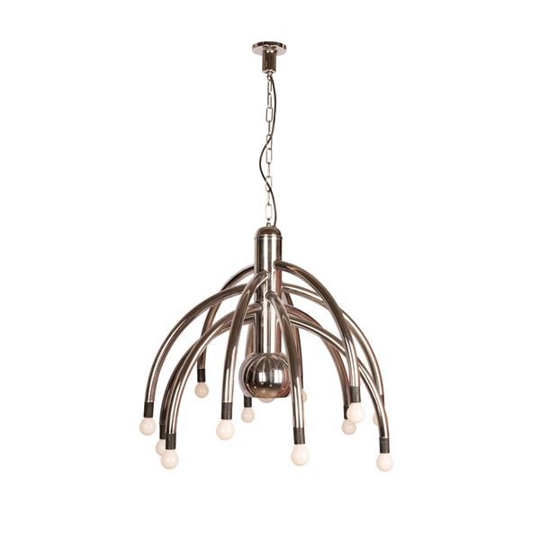 Goffredo Reggiani - Lampadario in metallo cromato a 13 luci