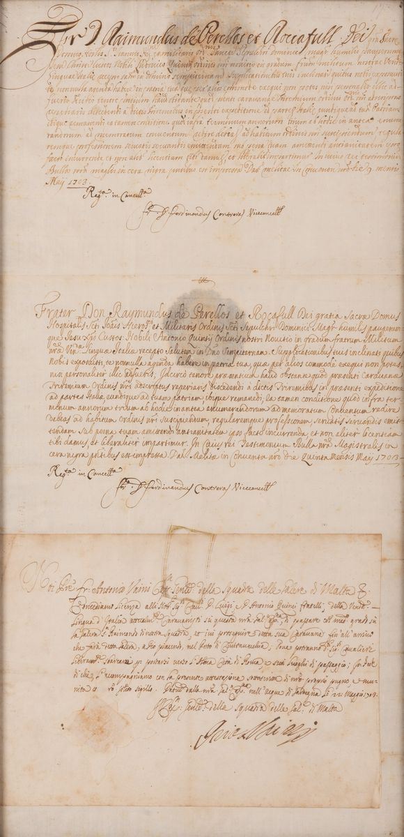 Anonimo - Raccolta di Tre Lettere di Licenza del Gran Maestro Dell'ordine di Malta e del Capitano...